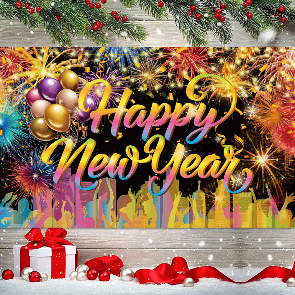 Happy New Year Party Decorations Set - 32 Inch Balloons & Banner