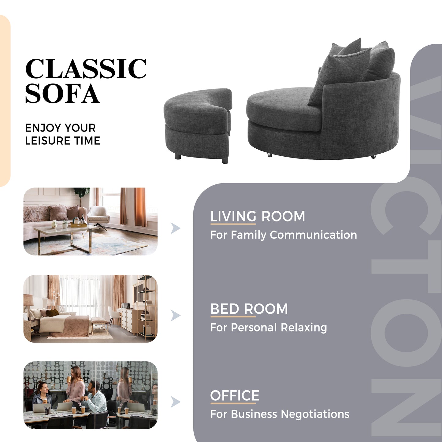 360° Swivel Accent Barrel Chair with Storage Ottoman & 4 Pillows - Gray