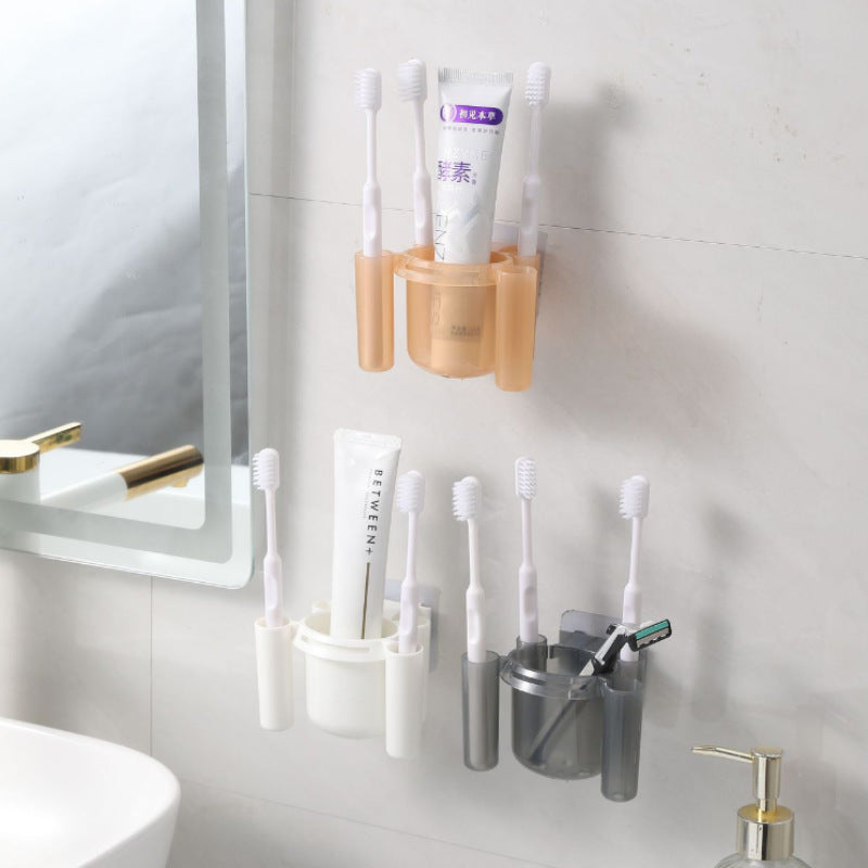 Wall-Mounted Bathroom Toothbrush Holder Punch-Free Plastic Storage Rack