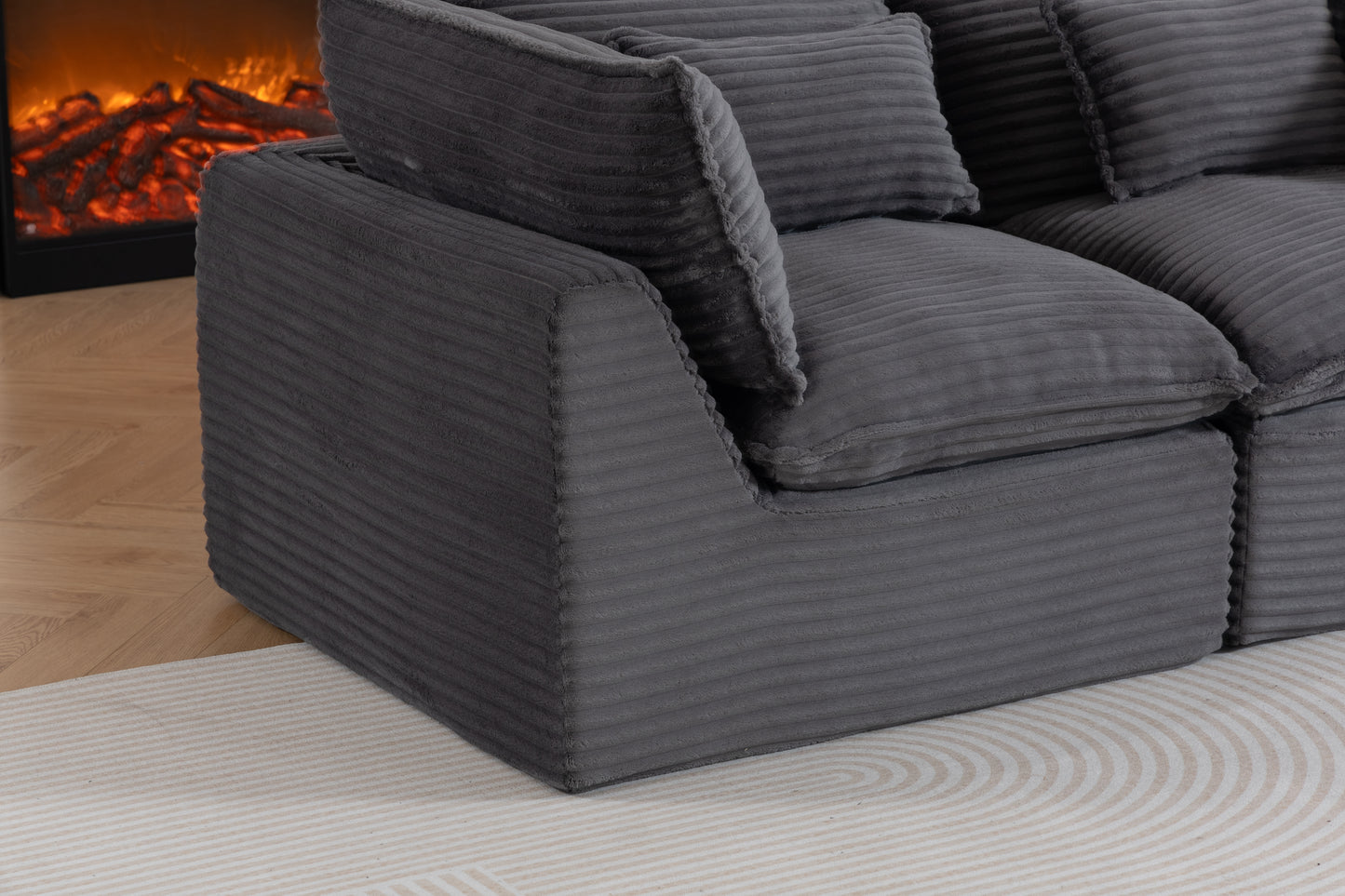 74.8" Wide Modular Sectional Sofa - Antique Grey Corduroy
