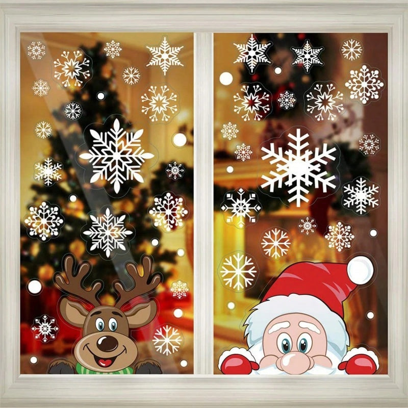 Christmas Window Clings - 4 Sheets Santa Claus & Snowflakes