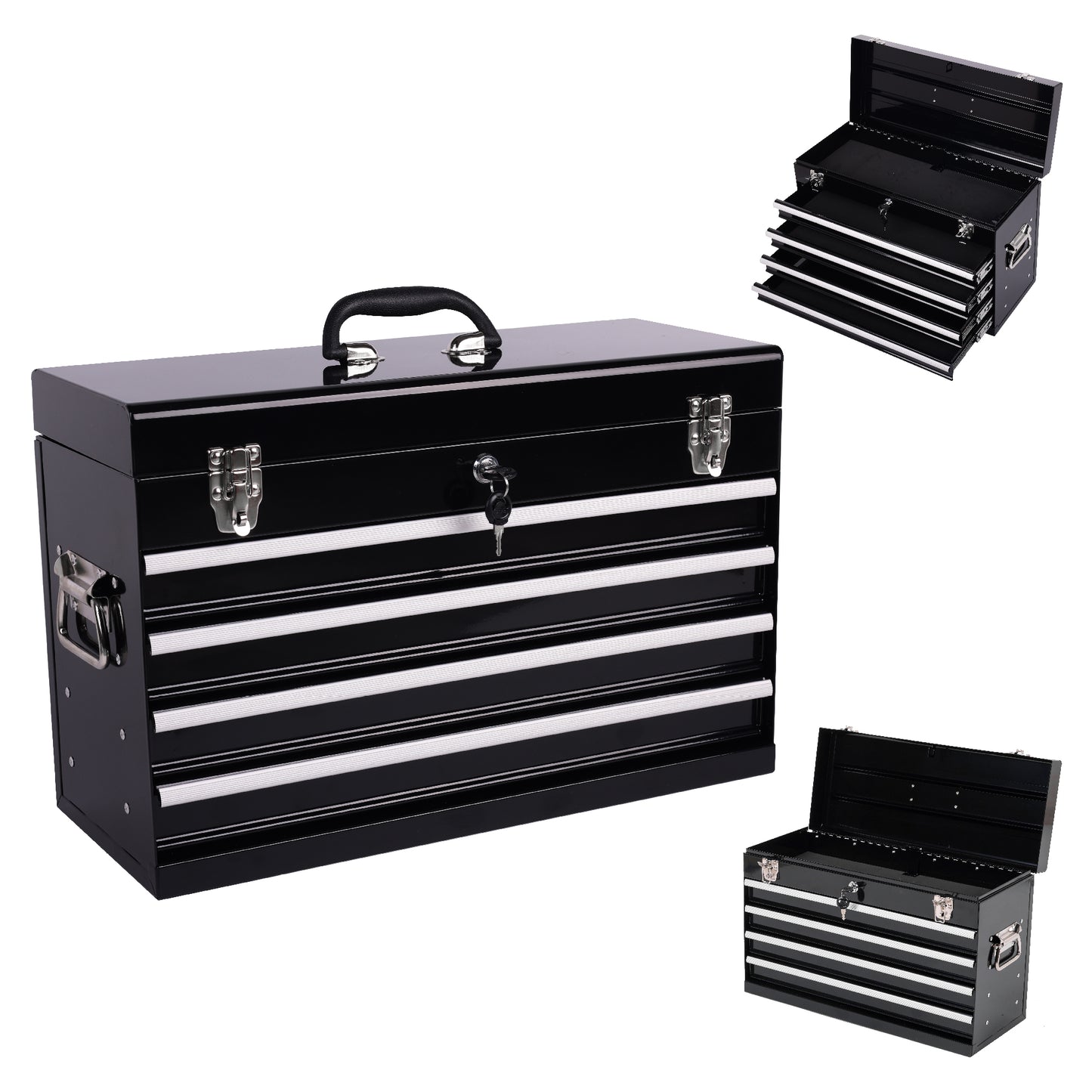 Heavy Duty Metal Tool Box 21-Inch with 4 Drawers and Locking Mechanism