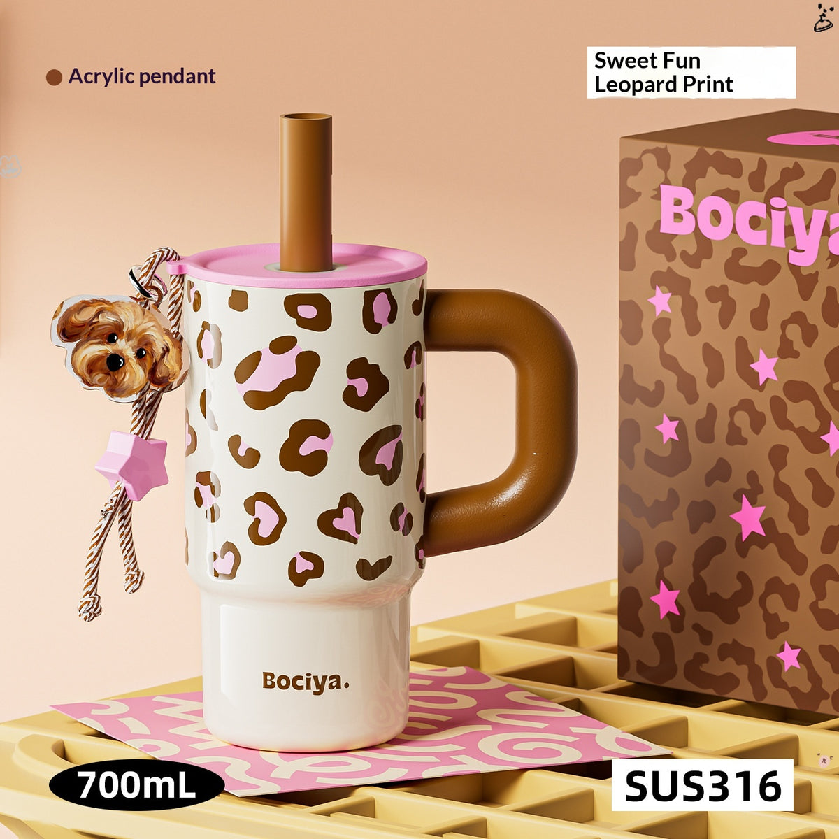 Portable Water Bottle with Straw, Thermal Insulated, 700ml - Multi Colors