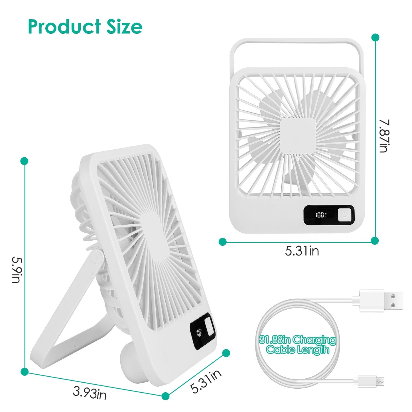 Rechargeable Mini Desktop Cooling Fan with LCD Display - 5 Modes