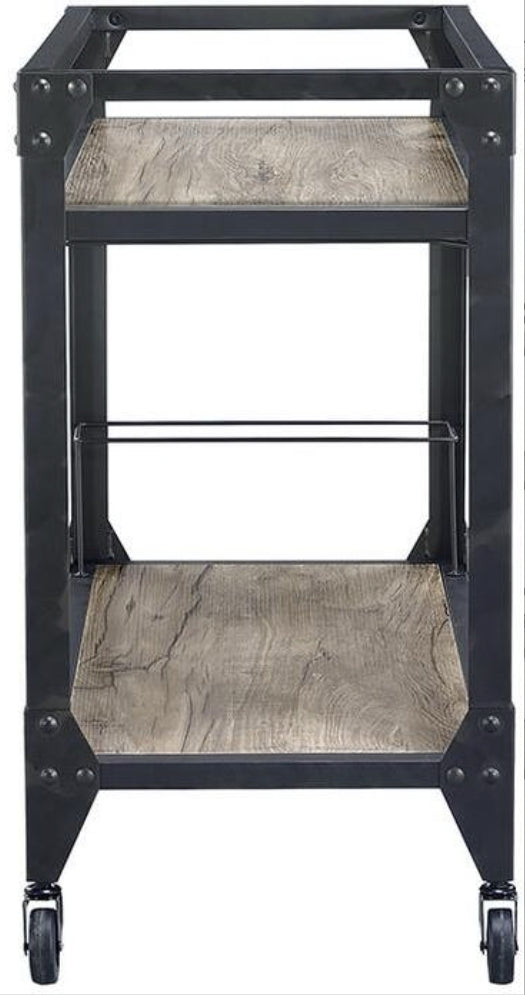 Rustic Oak & Charcoal Finish Serving Cart with Wine Rack