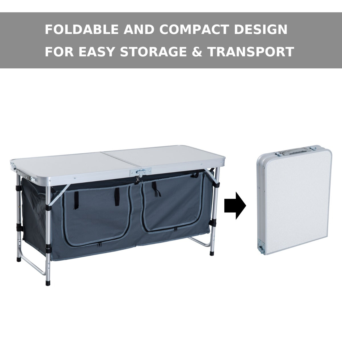 47" Portable Aluminum Camping Table with Carrying Handle & Organizer