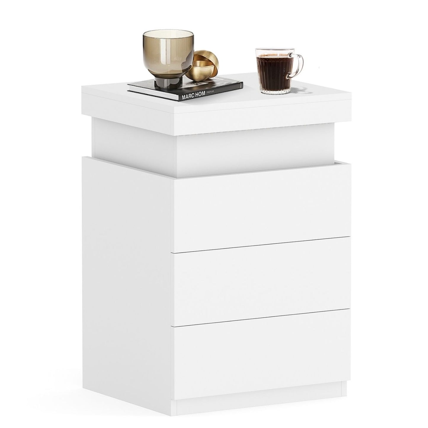 Modern LED Nightstand with Charging Station & 3 Drawers