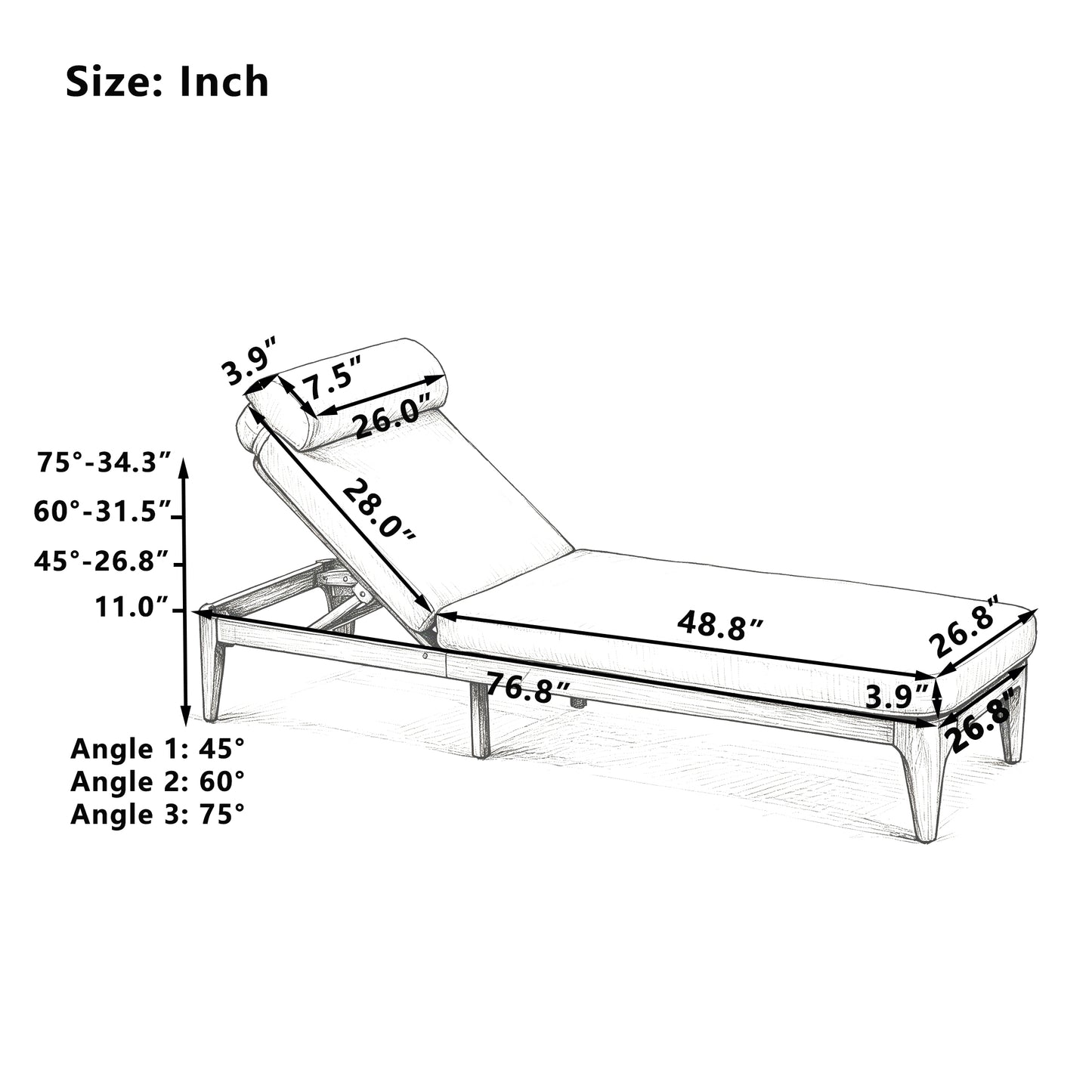 Acacia Wood Outdoor Chaise Lounge Chair with Adjustable Backrest