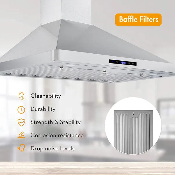 30/36 Inch Stainless Steel Wall Mount Range Hood 700CFM Touch Control Stove Vent