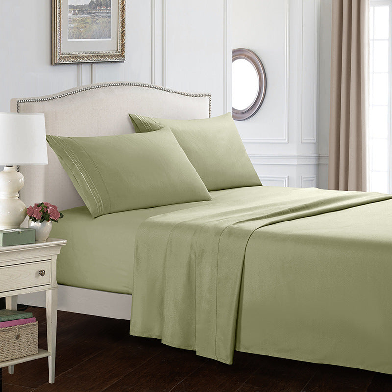 Embroidered Solid Color Bedding Set - Bed Sheets Pillowcases & Quilt Cover