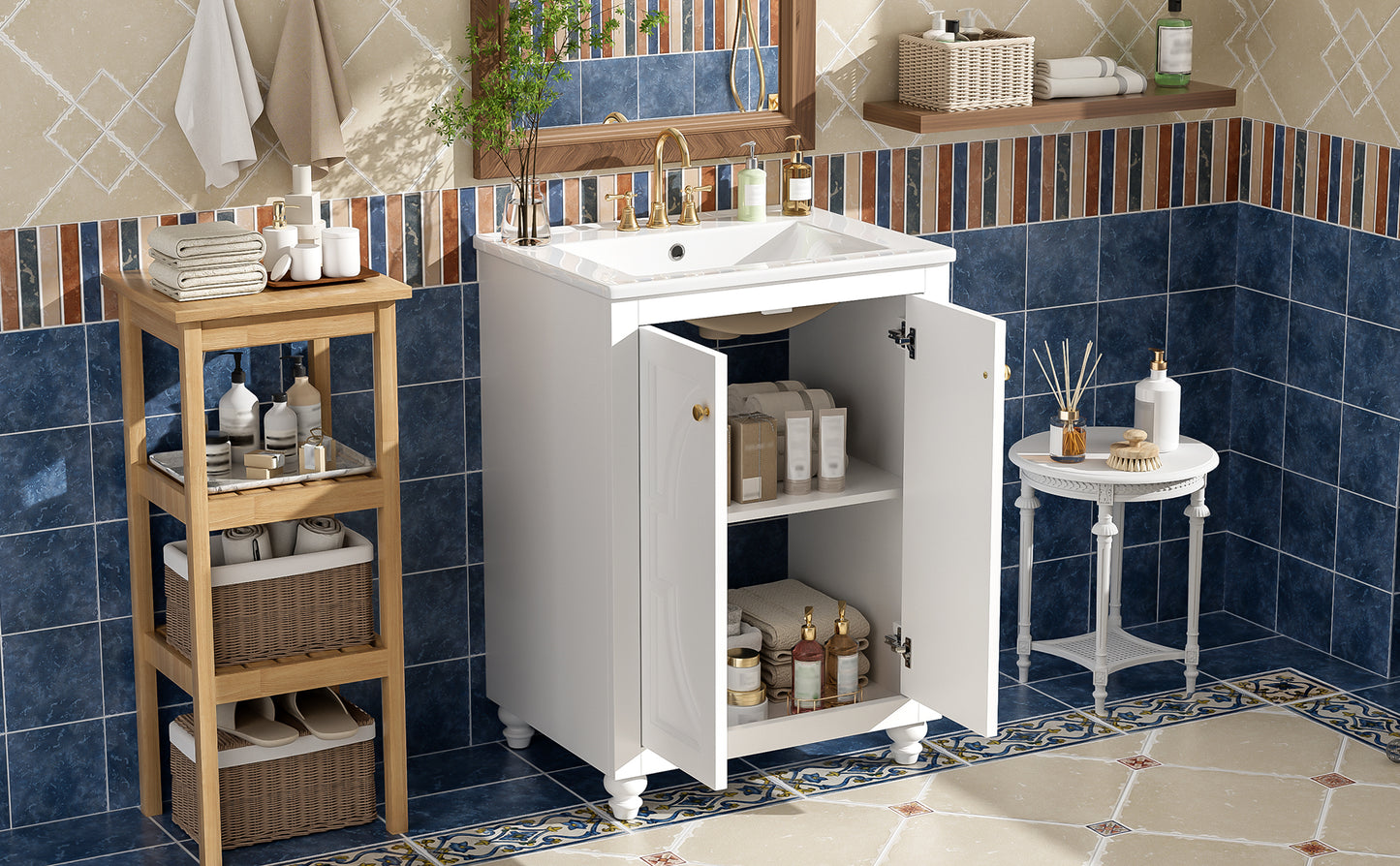 Modern 24" Bathroom Vanity with Ornate Design & Soft-Close Hinges - White