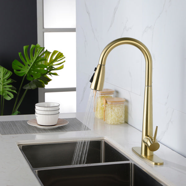 Pull-Down Kitchen Faucet with Eco-Friendly Stainless Steel - Gold