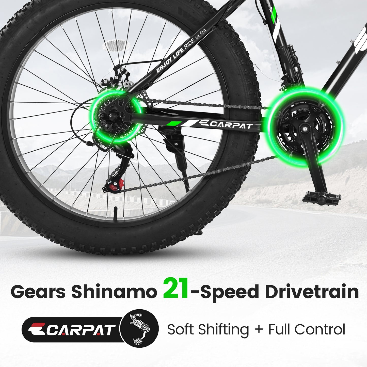 26 Inch Fat Tire Mountain Bike - Full Shimano 21 Speed, Dual Disc Brakes