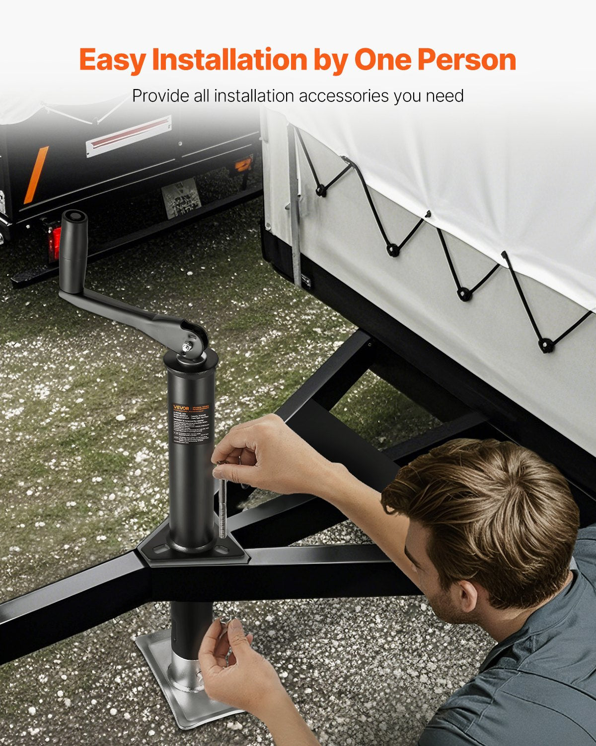 Heavy-Duty A-Frame Trailer Jack 2000 Lb Capacity with Handle & Rectangular Footpad - 15-Inch Travel
