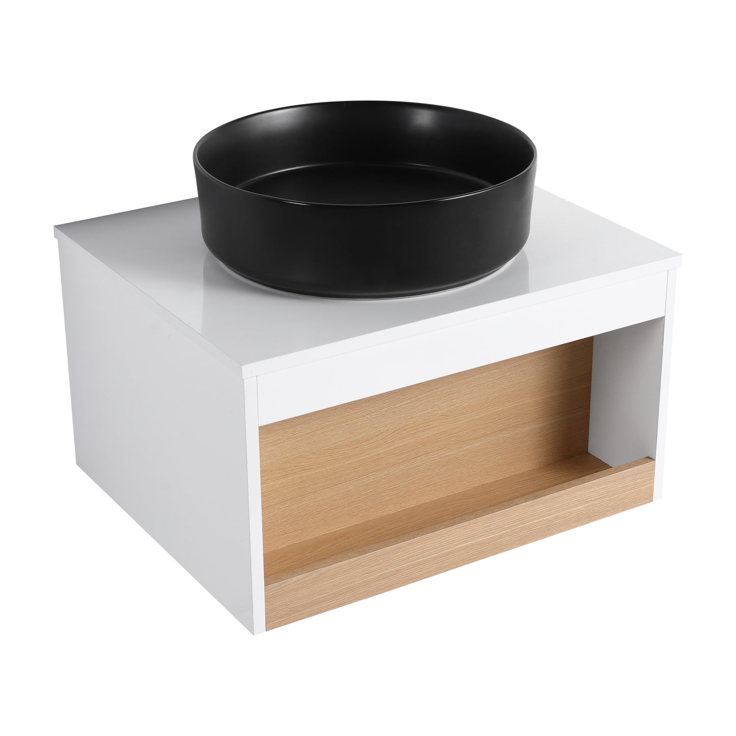 24" Wall-Mounted Bathroom Vanity with Round Vessel Sink - White