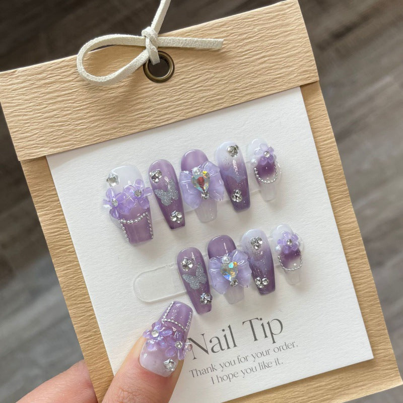 Handmade Purple Iris Butterfly Press-On Nail Set - Multiple Sizes