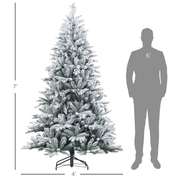 7ft Snow Flocked Christmas Tree with Metal Base