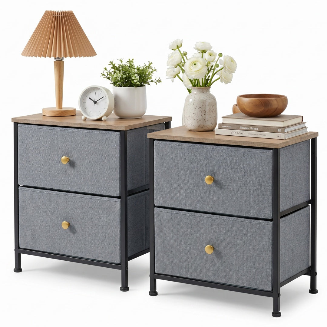 Double Drawer Bedside Table - Versatile Storage for Bedrooms & Living Rooms