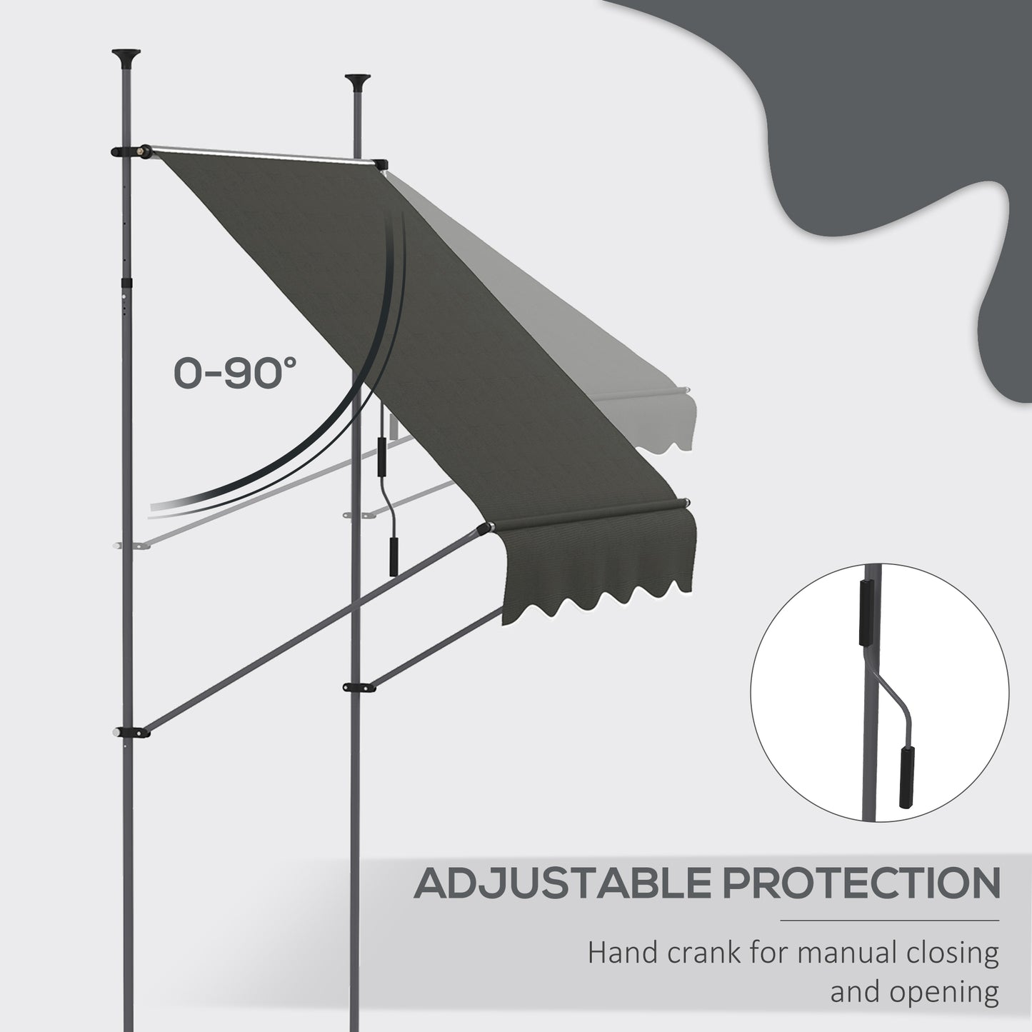 Manual Retractable Awning - UV Resistant Dark Gray Patio Shade