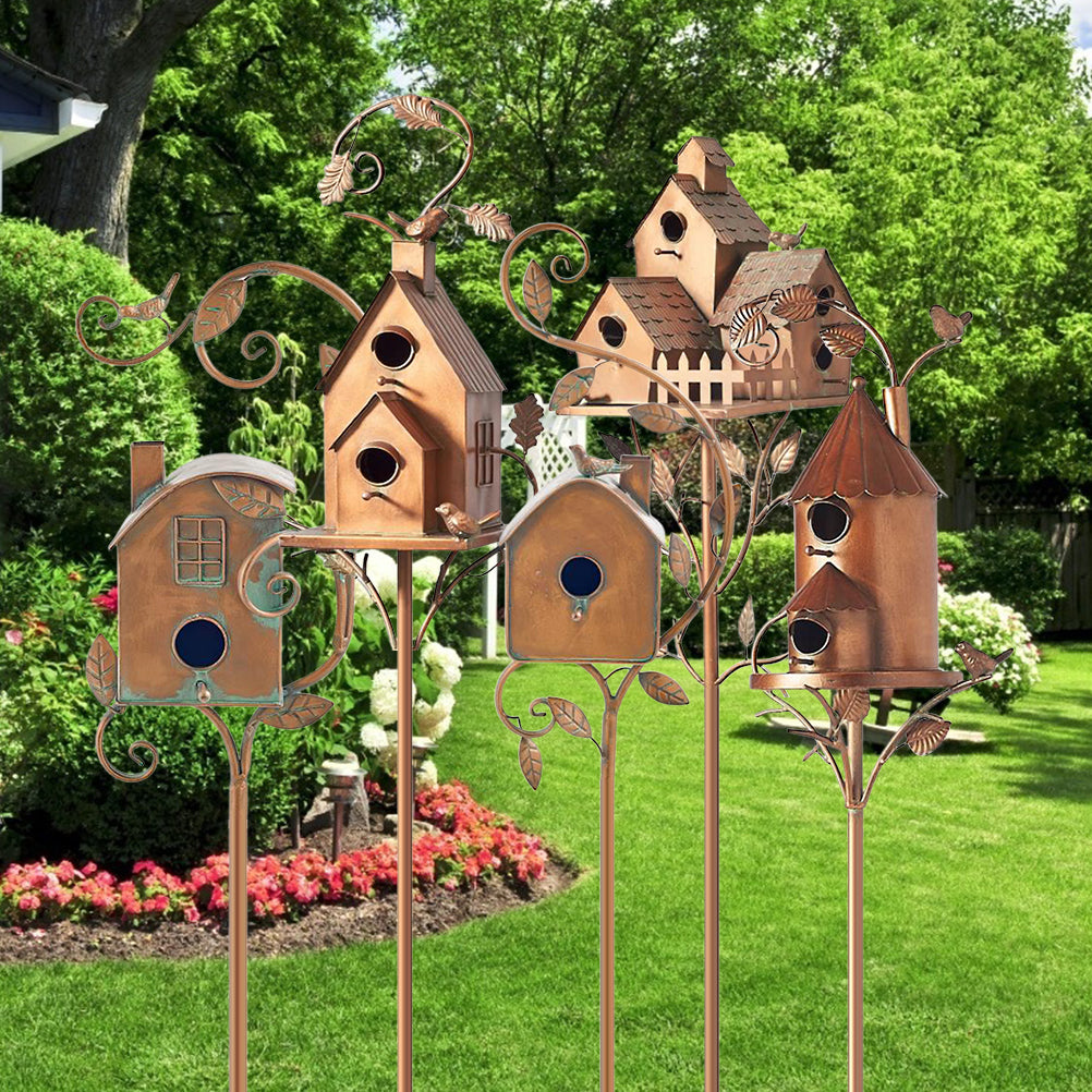 Metal Bird House with Stake - Durable Garden Decor