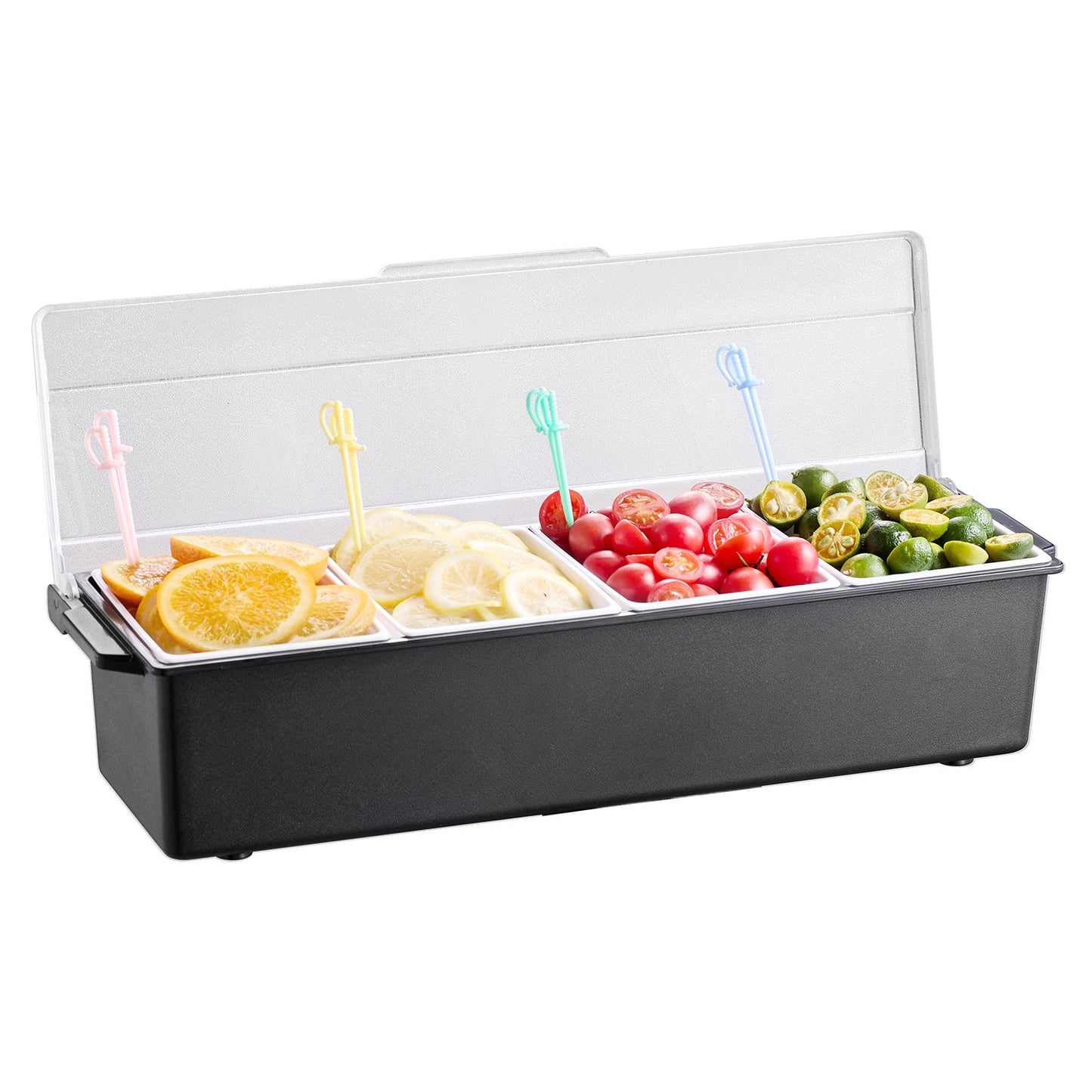 Chilled 4-Compartment Condiment Server Tray with Lid - Black