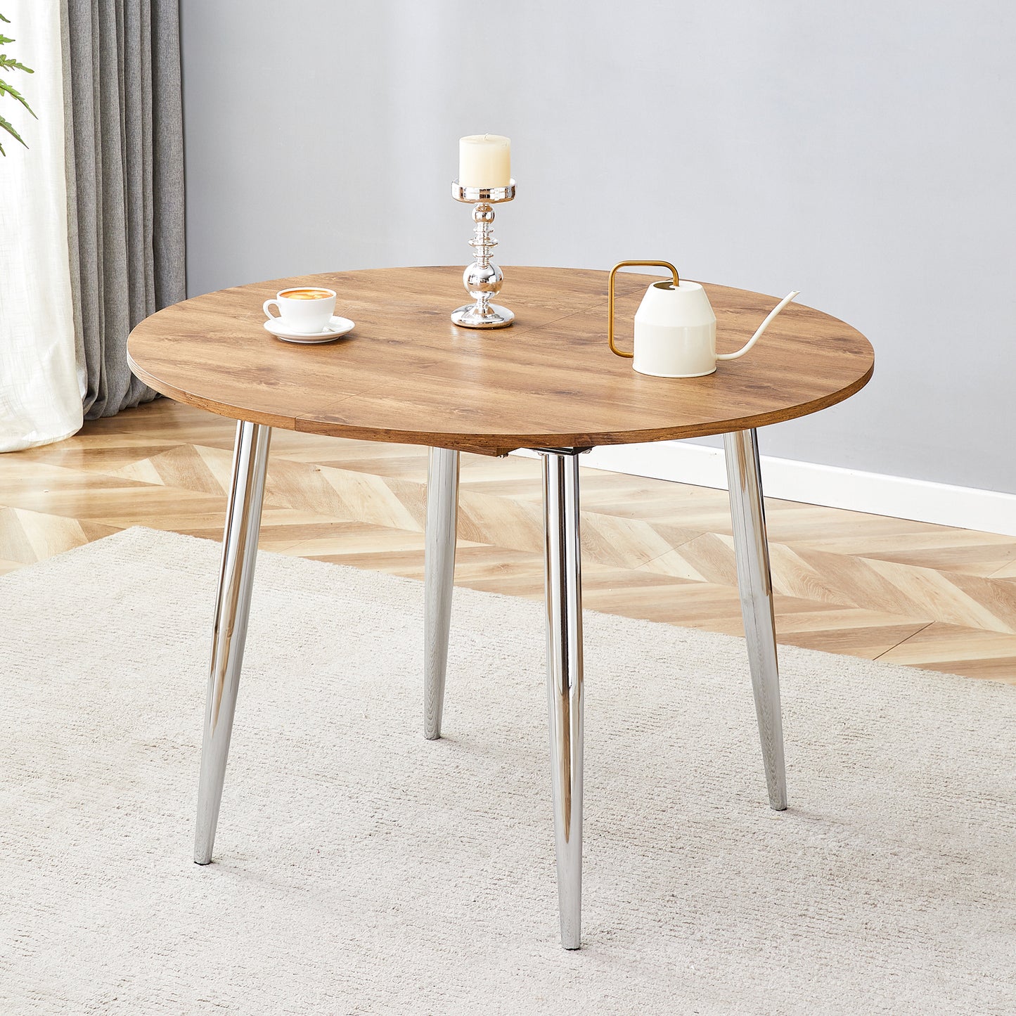 With A Clever Retractable Mechanism, The Wood Grain MDF Table Top And