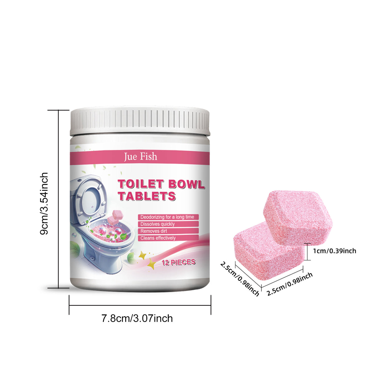 Toilet Cleaning Effervescent Tablets Pack - 12 Pieces Bottle