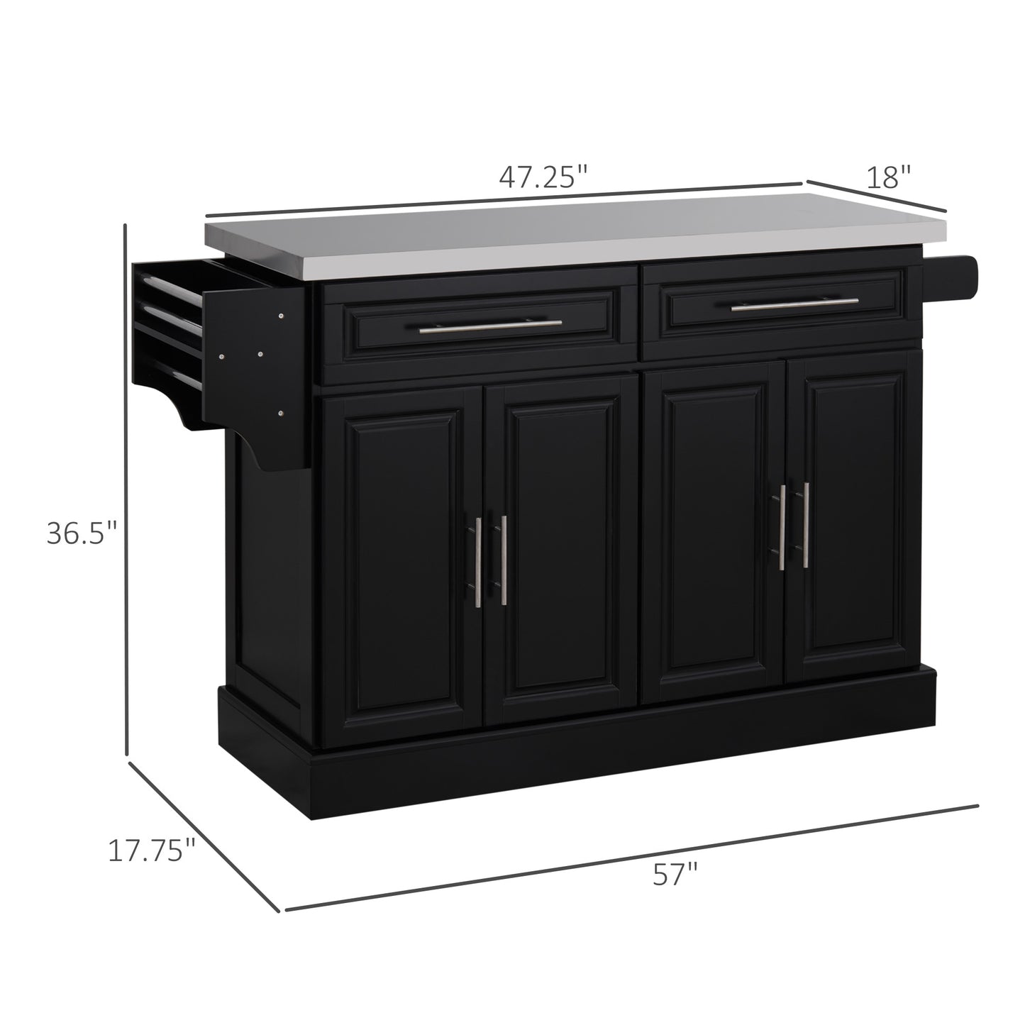 Portable Rolling Kitchen Island Cart with Stainless Steel Top
