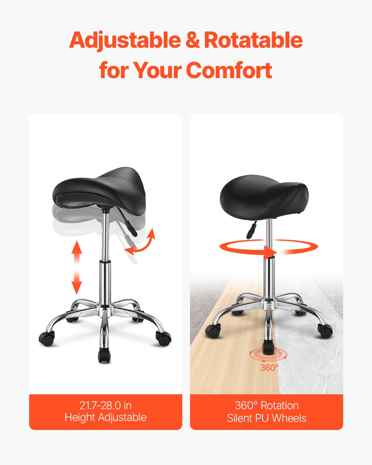 Ergonomic Saddle Stool with Wheels - Height Adjustable Black