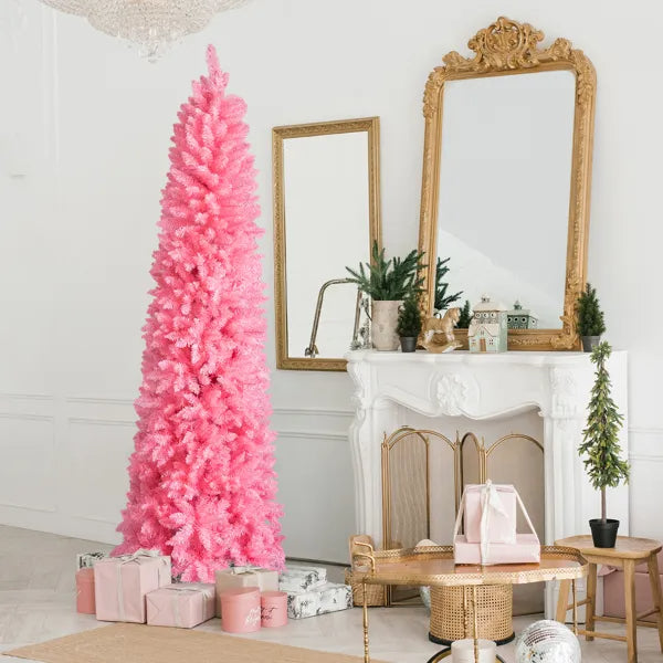 7.5 FT Unlit Artificial Pink Christmas Tree with Sturdy Stand