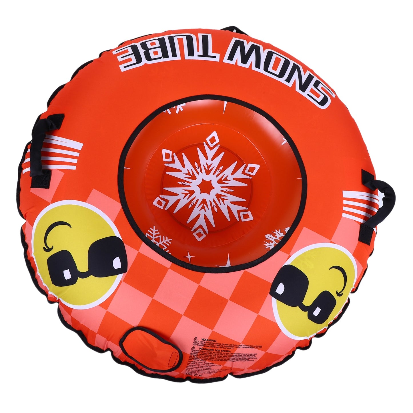 43.3-Inch Inflatable Snow Tube - PVC Sled with Handles & Tow Rope - Orange