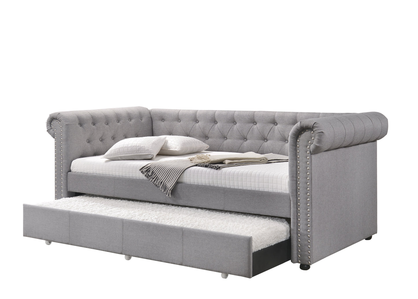 Smoke Gray Fabric Daybed with Trundle - Twin Size
