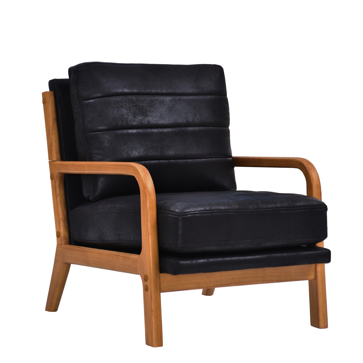 Mid-Century Modern Black Foil Fabric Wood Armchair