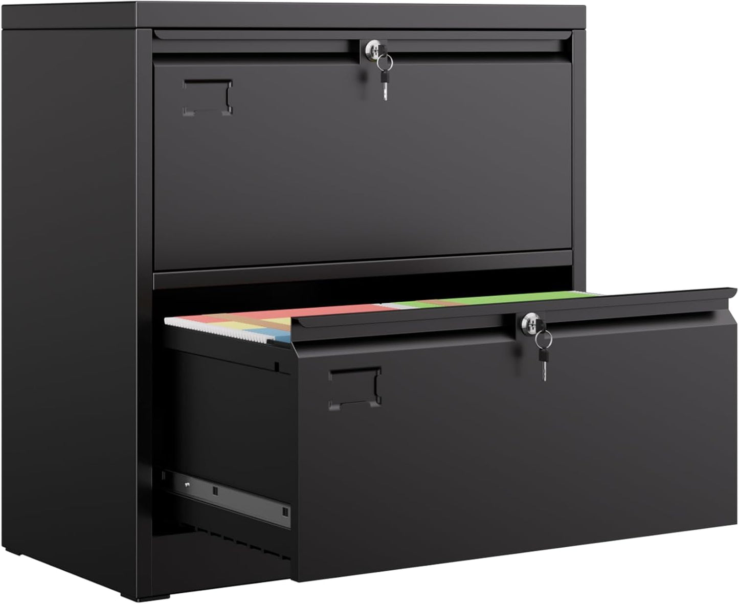 Metal 2 Drawer Lateral File Cabinet with Lock - Black