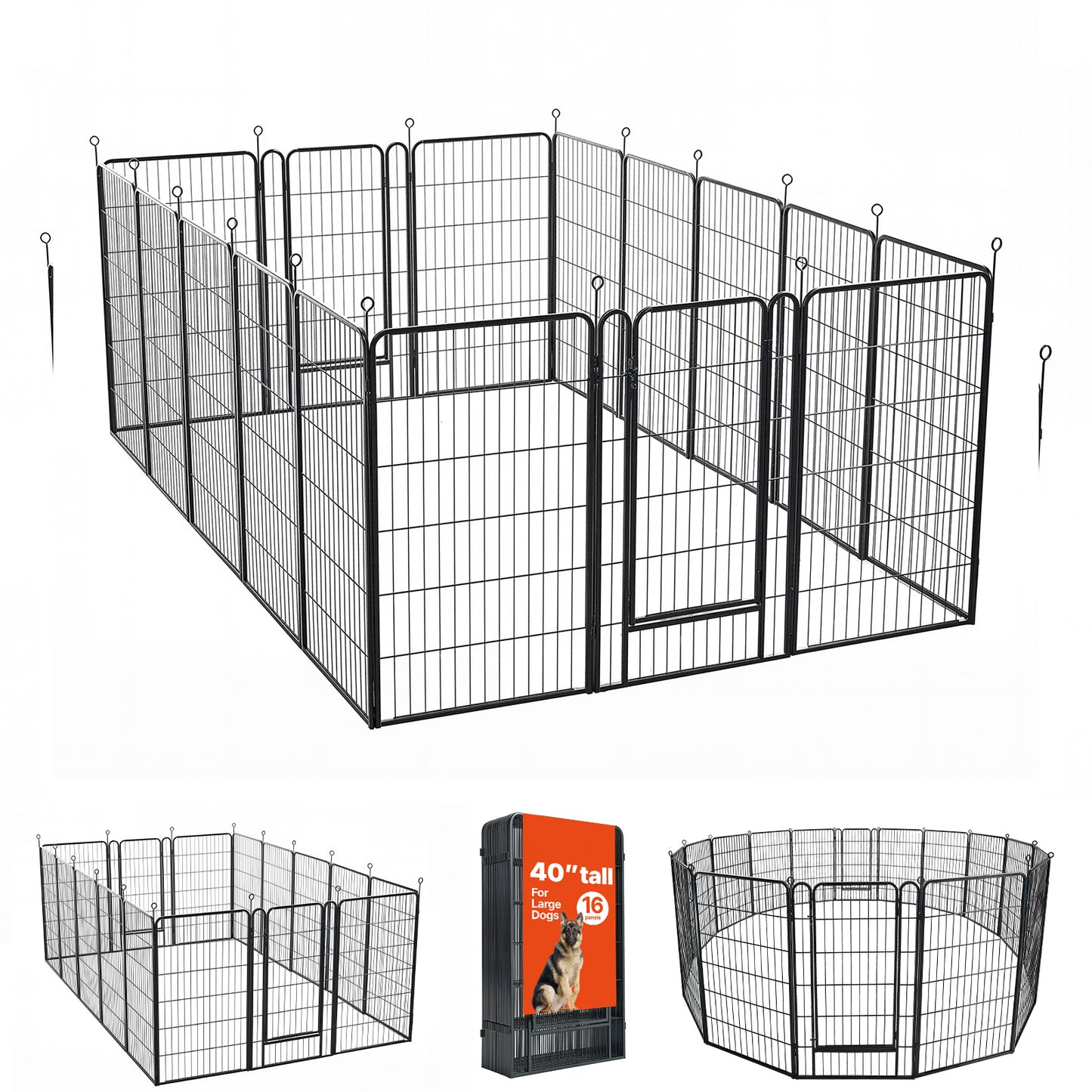 40 Inch Foldable Metal Dog Playpen with Door - Indoor Outdoor Pet Fence, Heavy Duty Exercise Pen for Large & Small Dogs and Cats