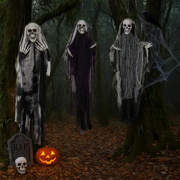 3 Pack Hanging Halloween Skeleton Ghost Decorations - Grim Reapers