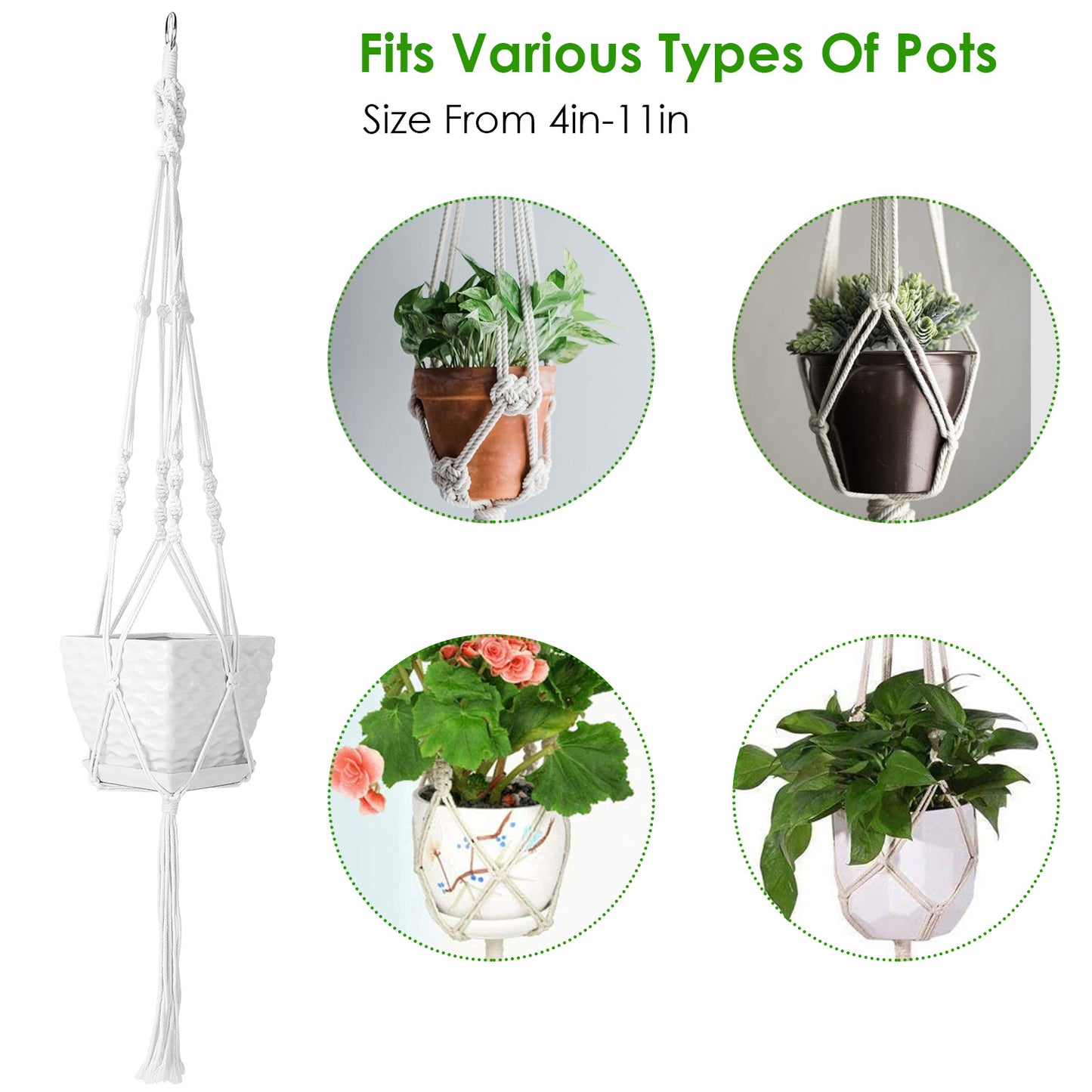 Cotton Rope Plant Hangers - 40in, 2 Pcs, White