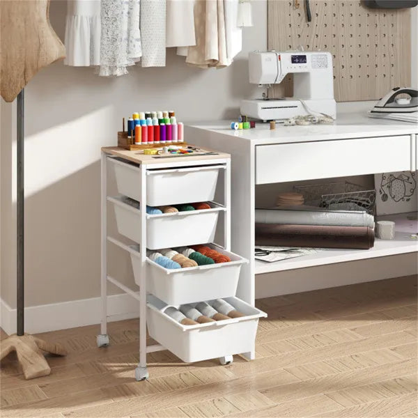 4-Drawer Rolling Storage Cart, Mobile Utility Organizer With MDF