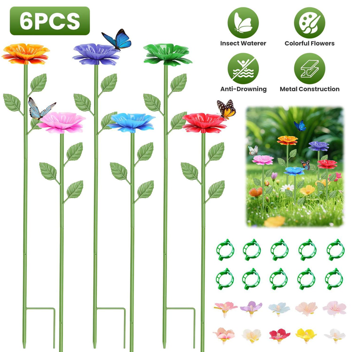Pollinator Water Stakes - Flower Design Bee & Butterfly Waterer