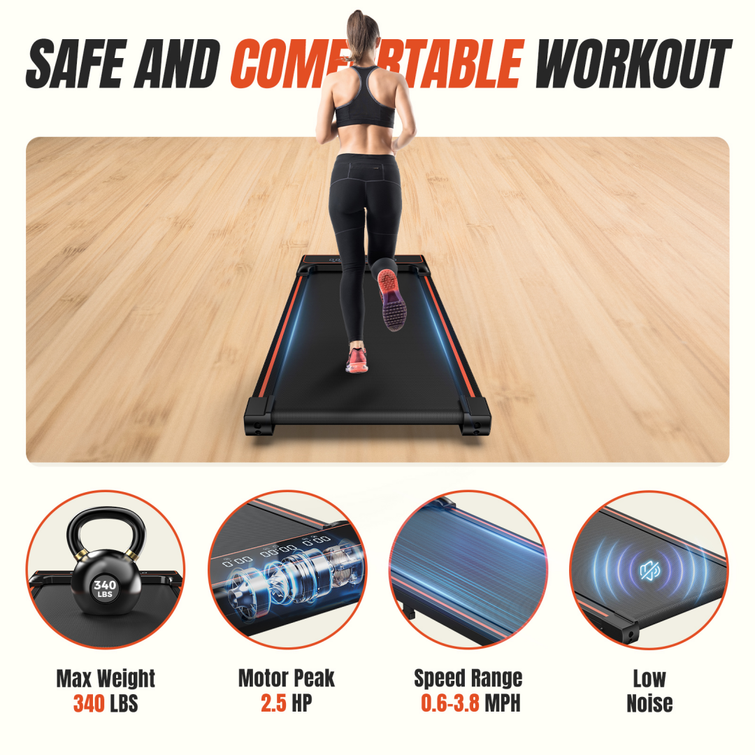 Compact Portable Walking Pad Treadmill - Adjustable Speed, Quiet