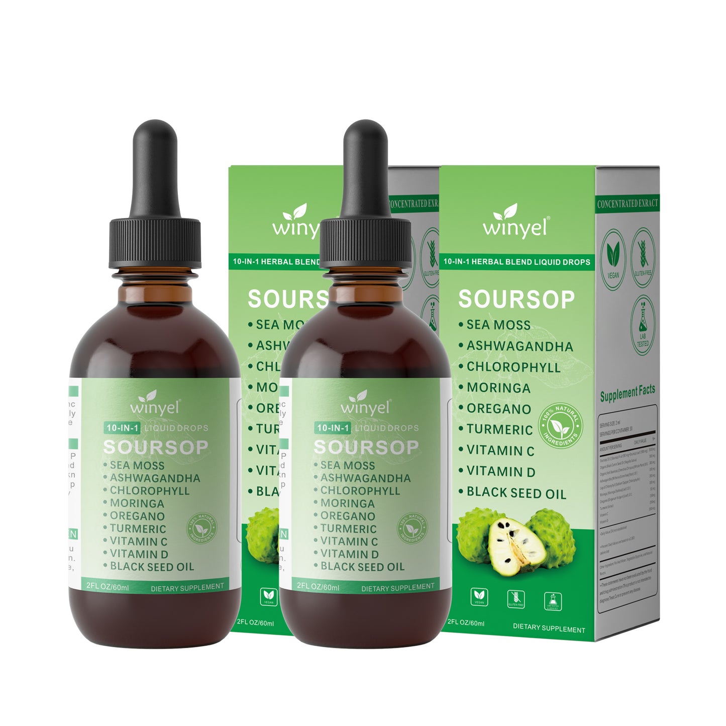 Soursop 10-in-1 Herbal Liquid Drops - Moringa, Seaweed & Ashwagandha Blend
