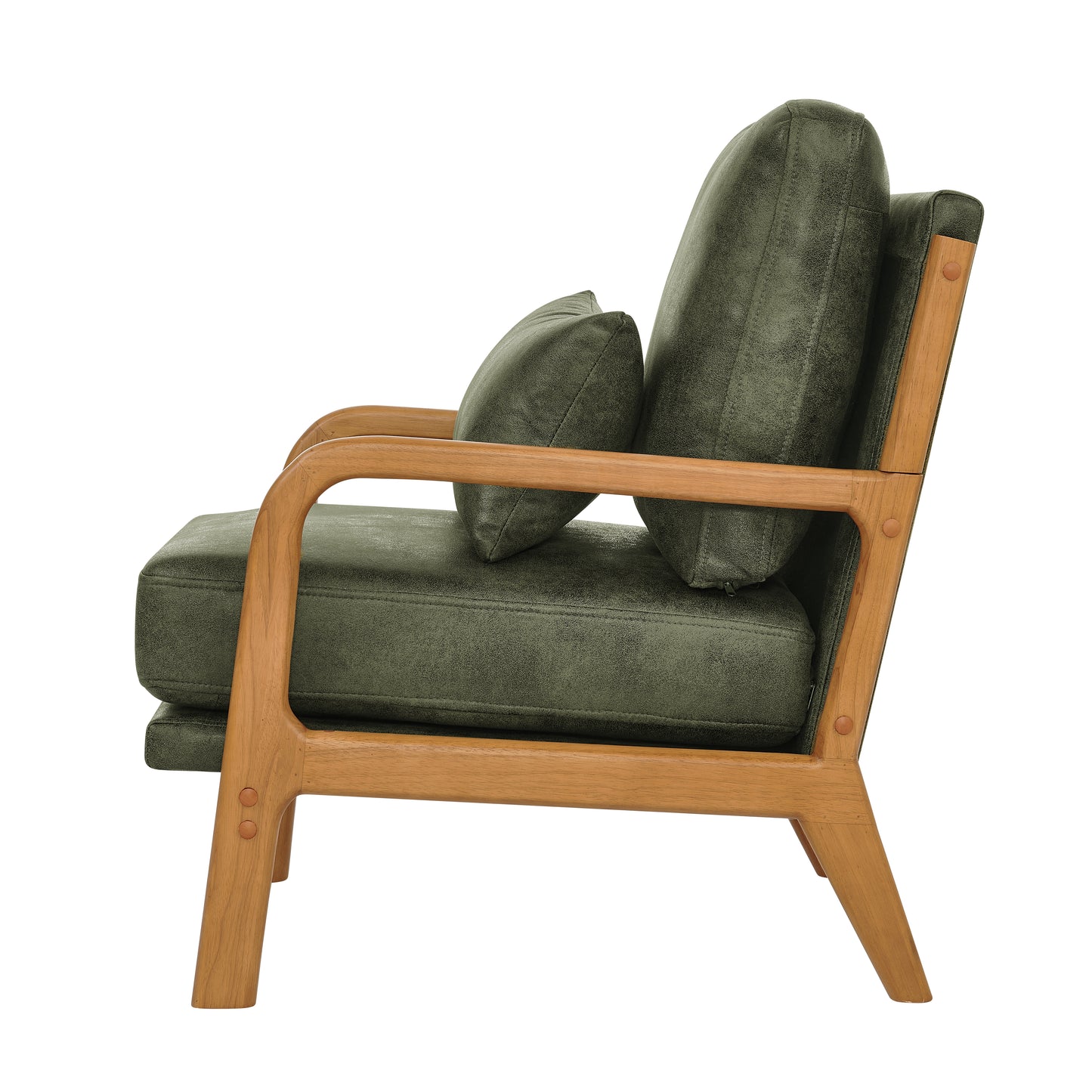 Mid-Century Modern Wooden Lounge Chair - Olive Green
