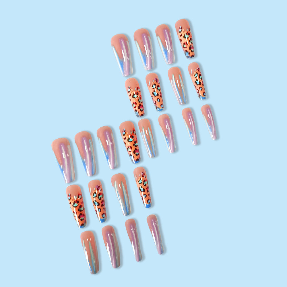 French Gradient Leopard Nail Tips Set - Long, Seamless, Ultra-Thin