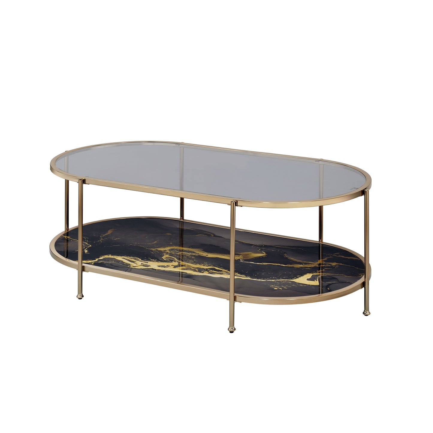 Fiorella Black Marble Print Coffee Table with Glass Top