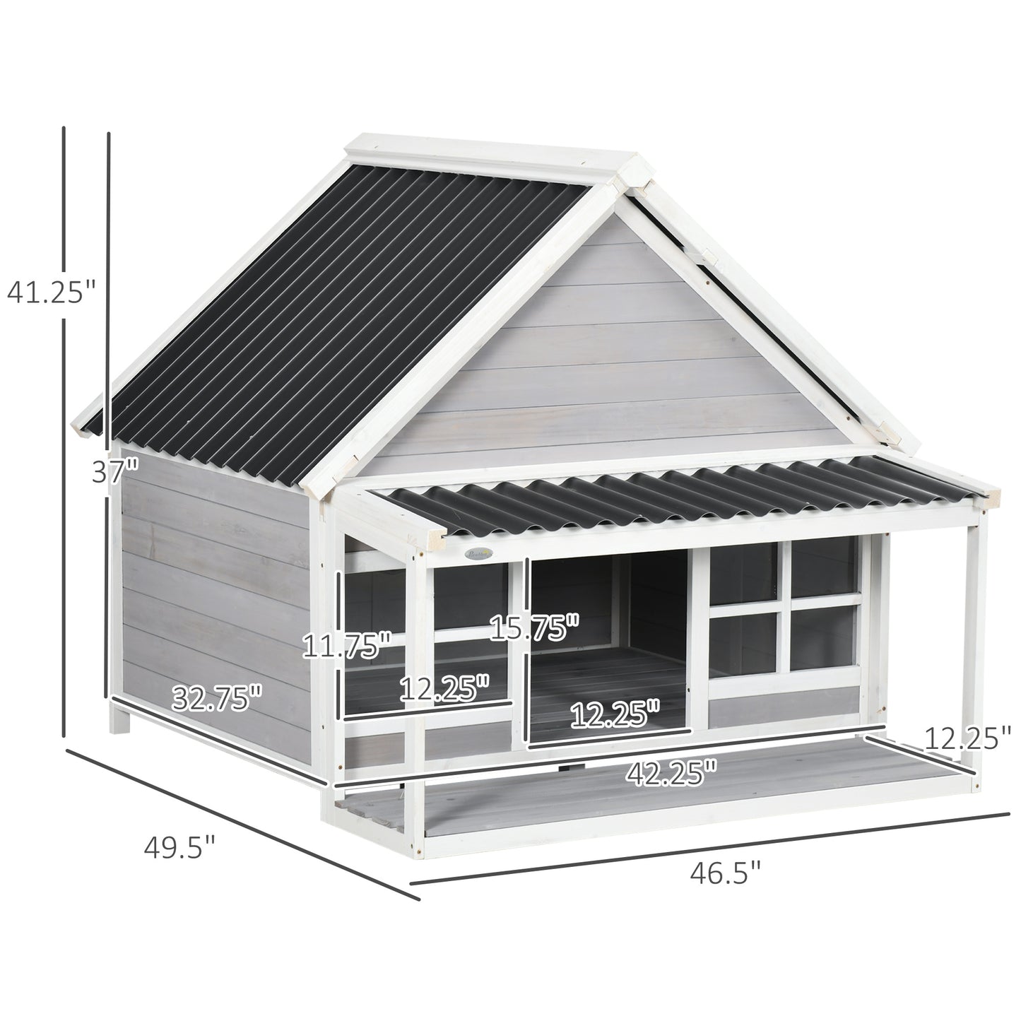 Wooden Dog House with Porch and Tilt Roof for Medium Large Dogs - Outdoor Pet Shelter