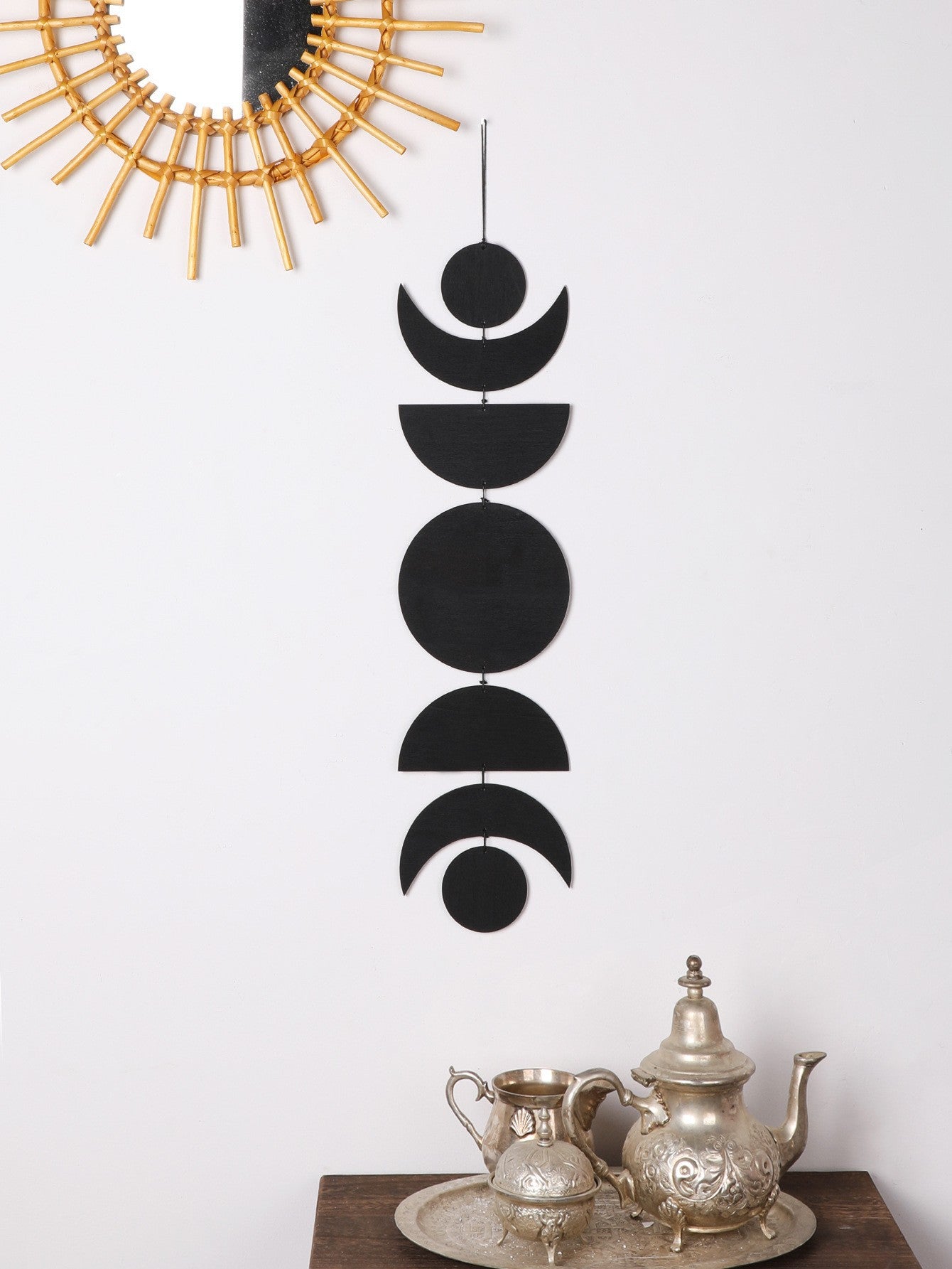 Sun And Moon Wooden Pendant Home Decor Log Wood Chips Ornament