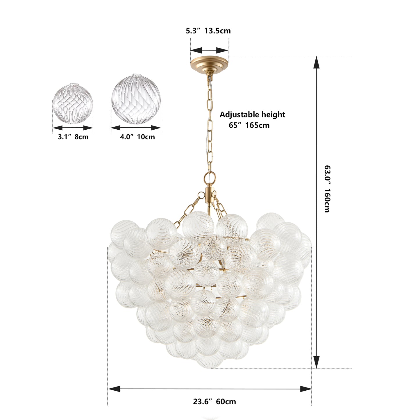 Gold Pendant Light Fixture with Clear Glass Globe - Adjustable Height, Modern Ceiling Lighting for Living & Dining Rooms