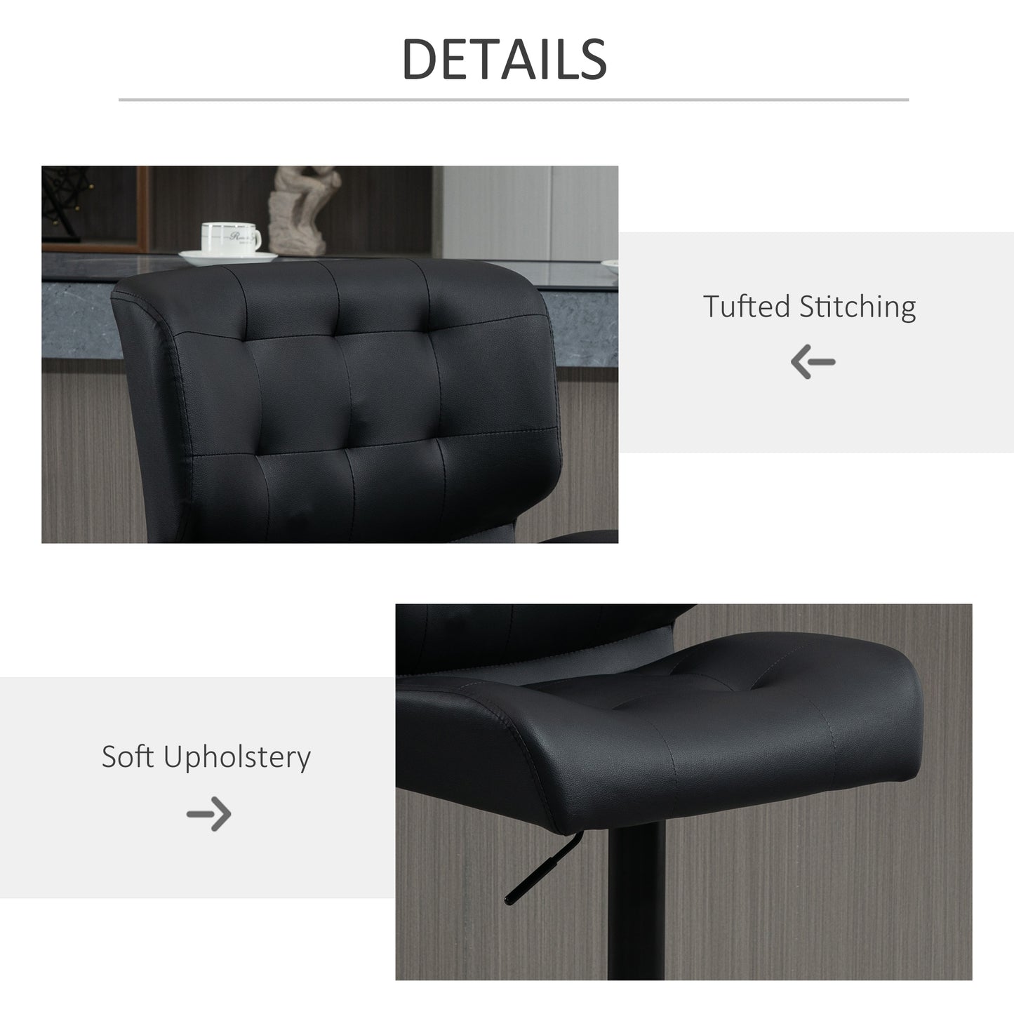 Adjustable Bar Height Stools Set of 2 with Padded Cushion - Black
