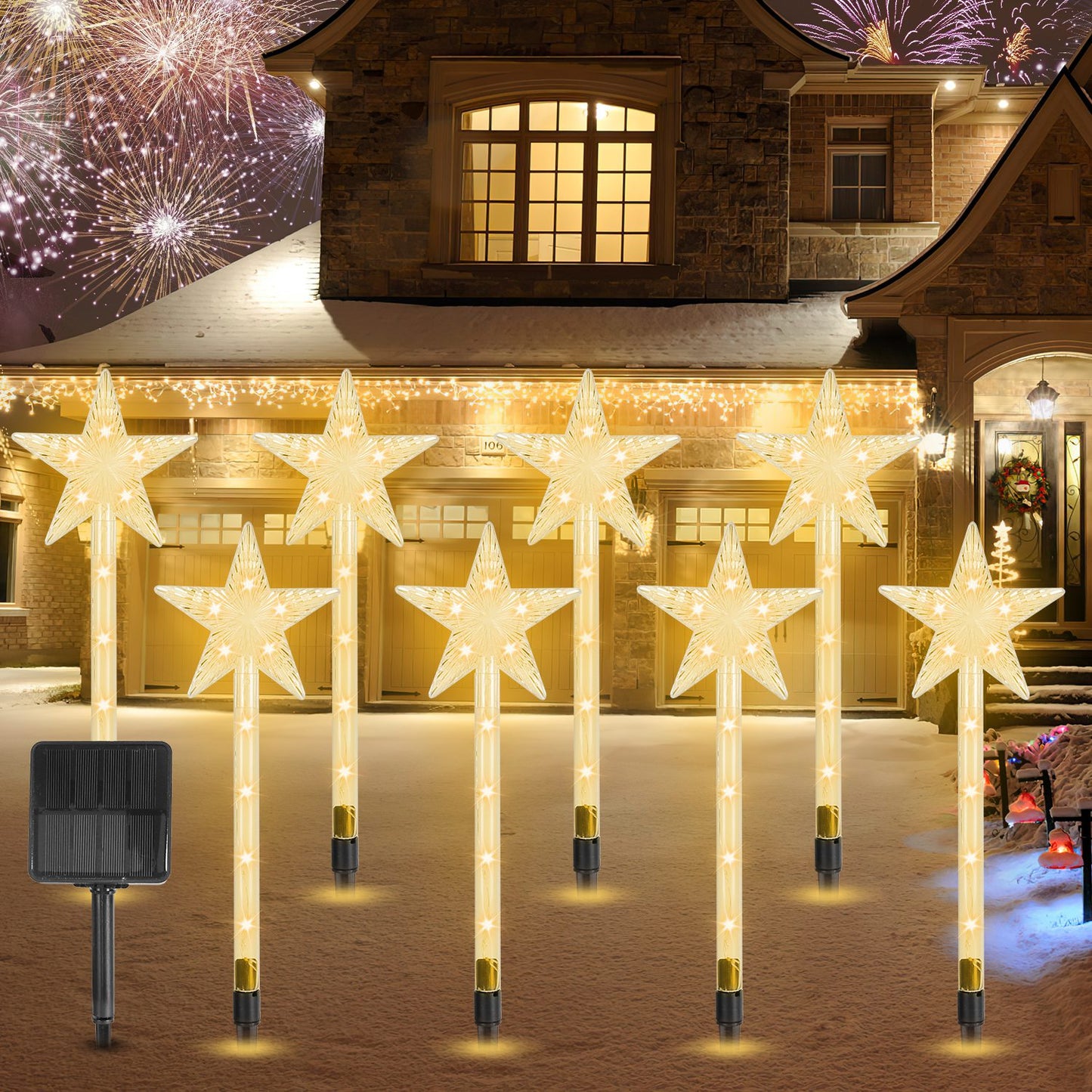 8-Pack Solar Christmas Star Pathway Lights - 64 LED, 8 Modes