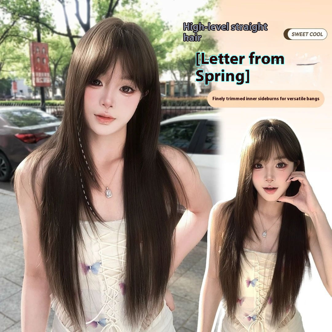 Black Tea-Like Hair Wig - Natural Look Synthetic Hair Extension